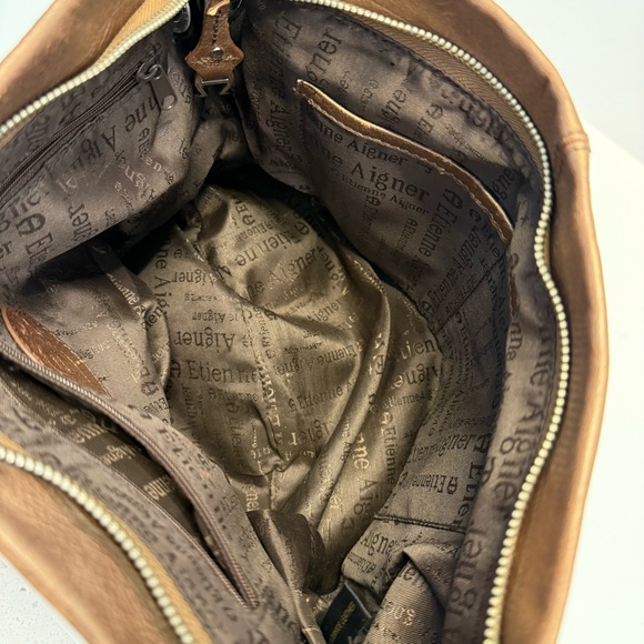 Etienne Aigner Bronze Pebbled Leather Slouchy Hobo Bag Braided Strap - Picture 10 of 16